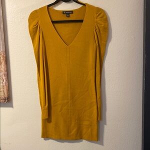 INC International Concepts Gold V-Neck Puff Sleeve Dress